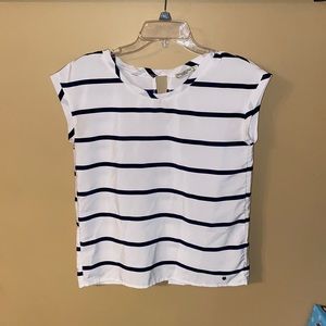 Dress top, navy blue stripes.
